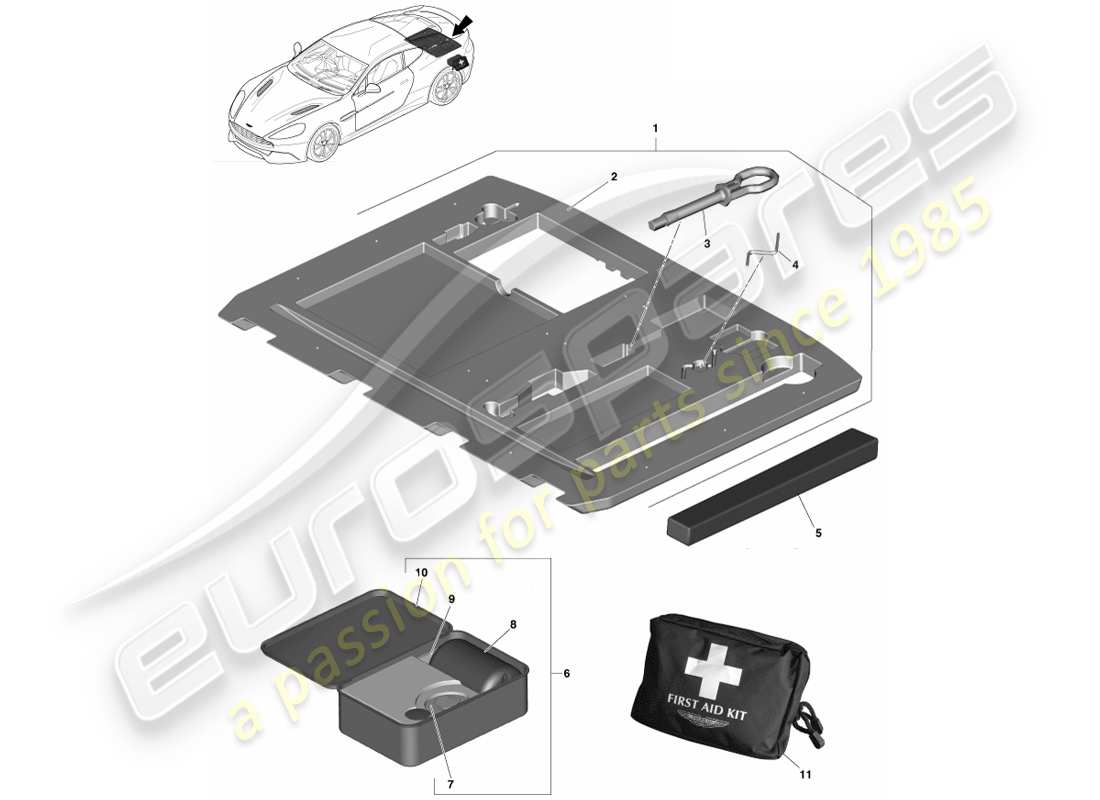 aston martin vanquish (2013) emergency equipment part diagram