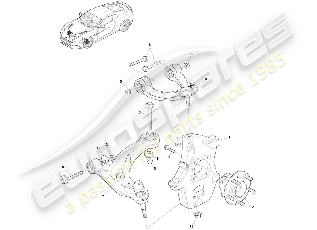 aston martin vanquish (2013) front suspension assembly part diagram