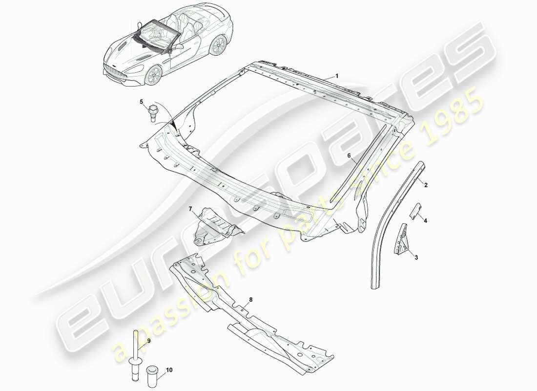 aston martin vanquish (2014) body dash & cowl, volante part diagram