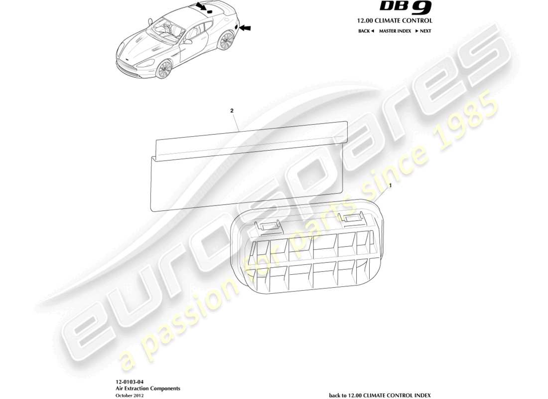 aston martin db9 (2015) air extraction components part diagram