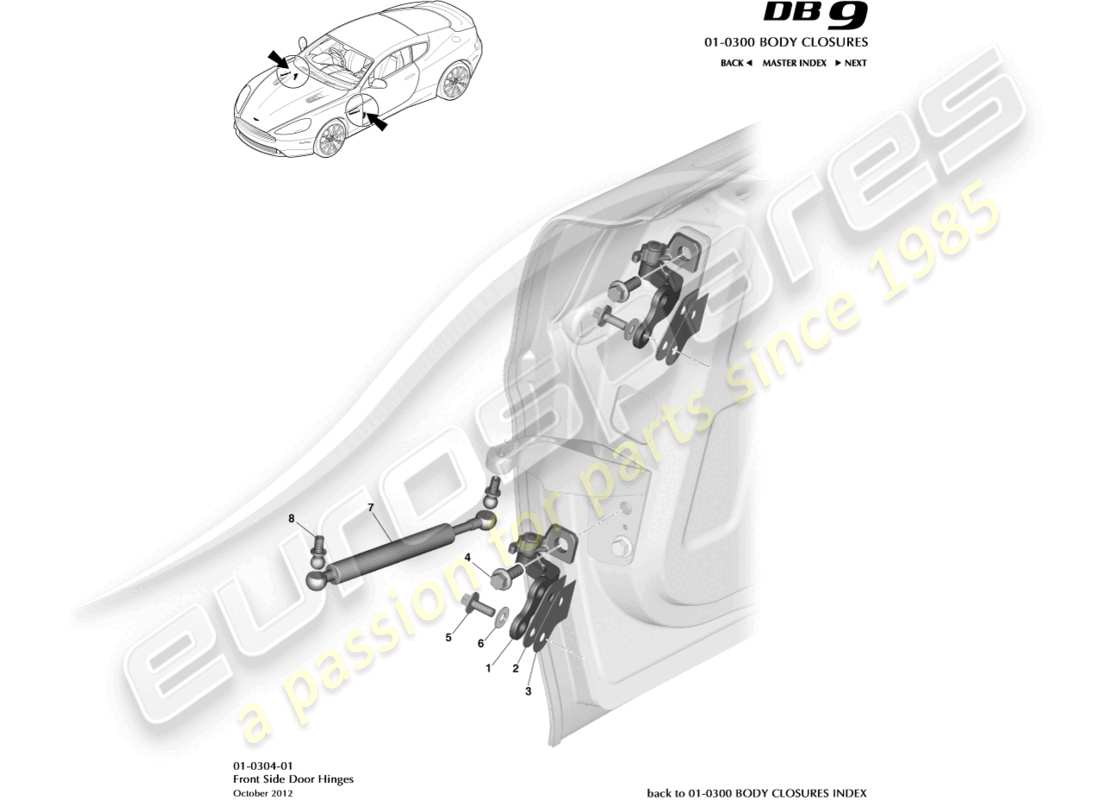 aston martin db9 (2014) door hinge assembly parts diagram