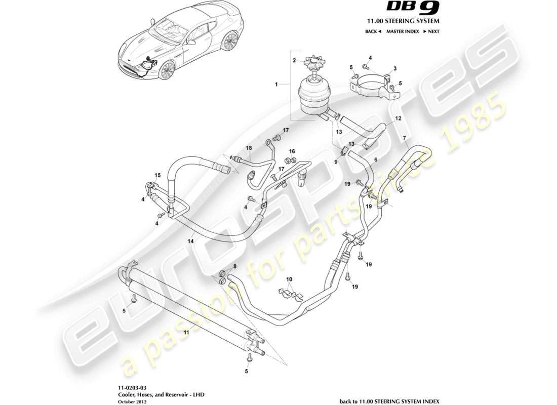 aston martin db9 (2016) pas hoses, lhd part diagram