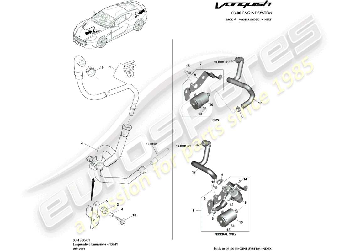 aston martin vanquish (2018) evaporative emissions, 15my part diagram