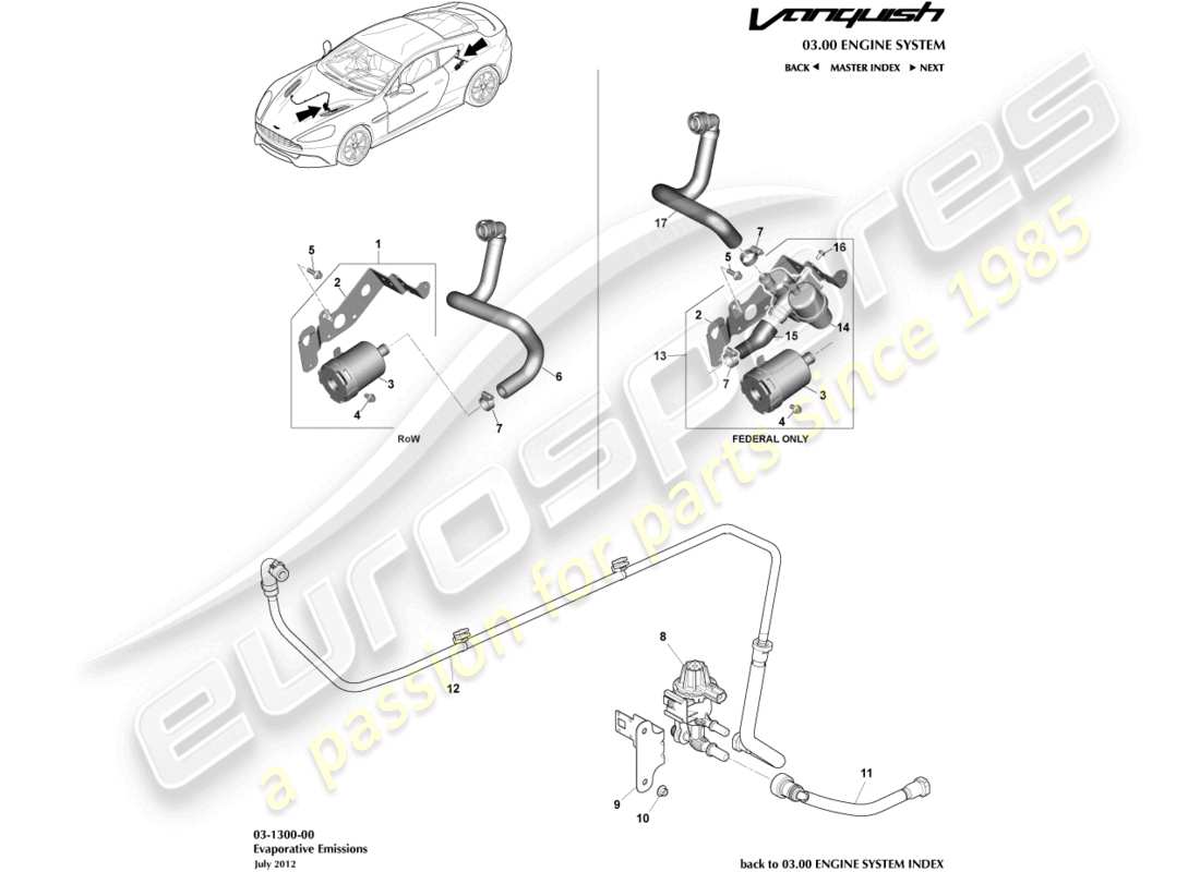 aston martin vanquish (2018) evaporative emissions part diagram