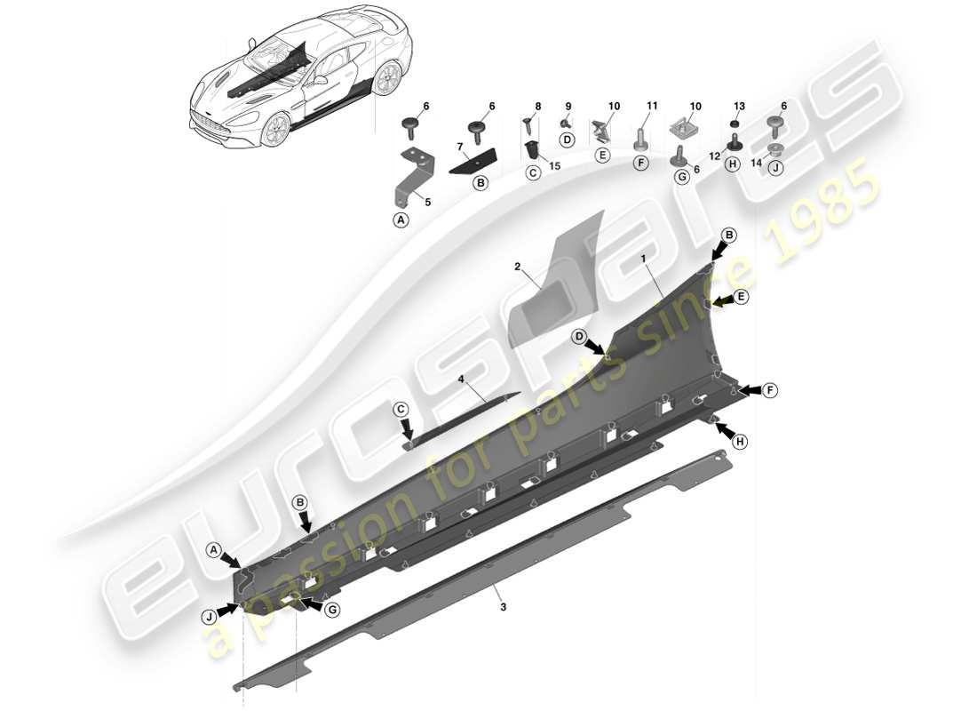 aston martin vanquish (2013) lower exterior finishers part diagram