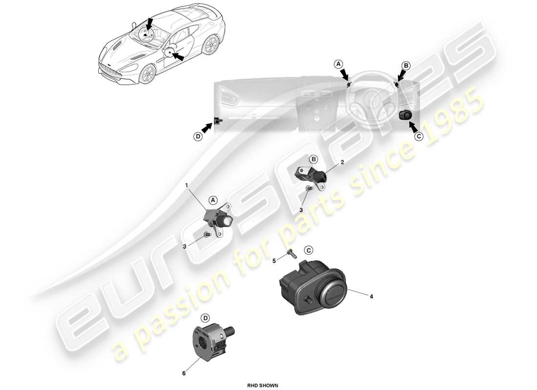 aston martin vanquish (2013) ip switches part diagram