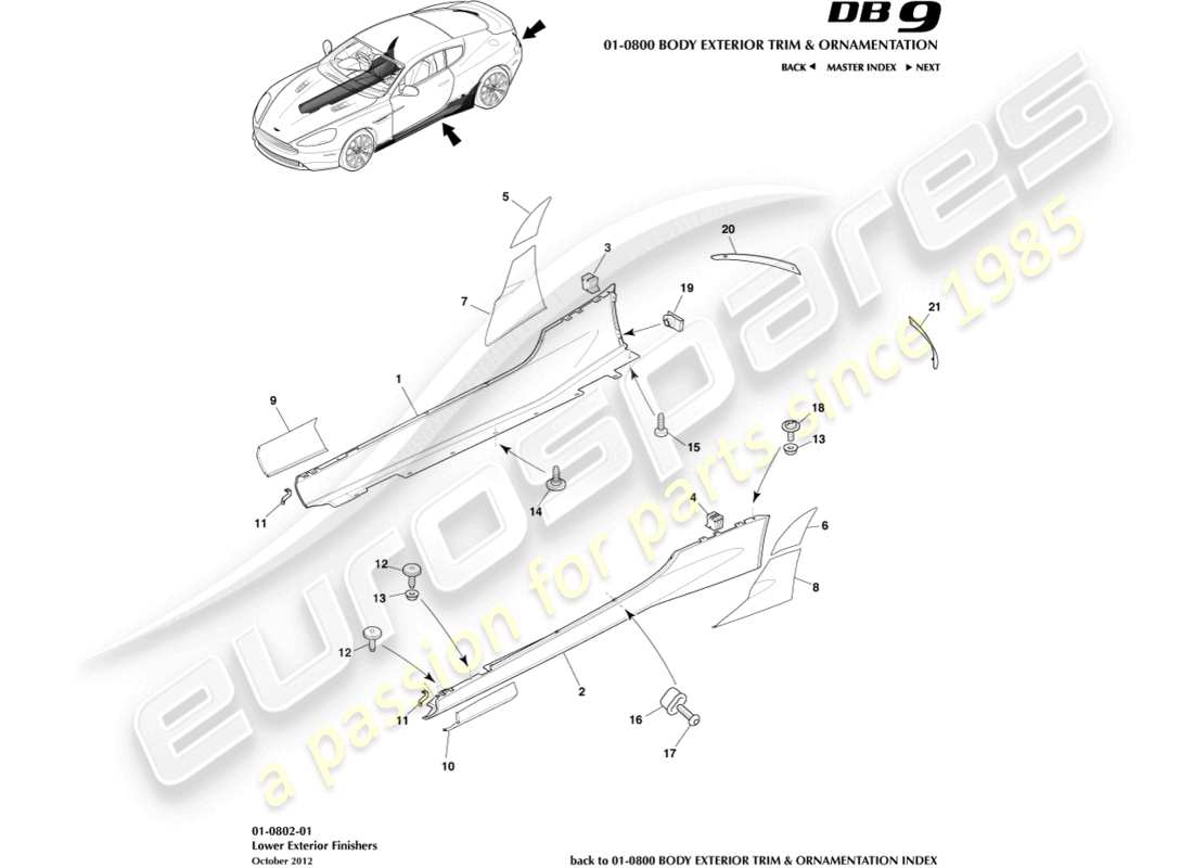 aston martin db9 (2015) lower exterior finishers part diagram