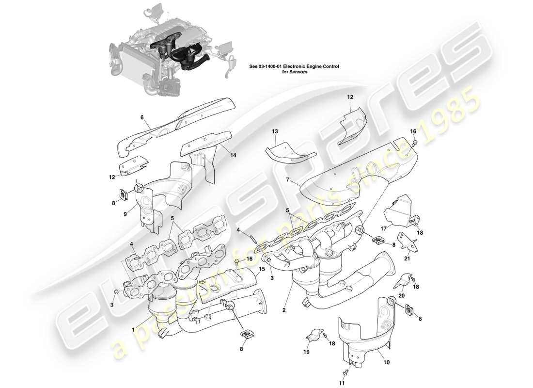 aston martin vanquish (2013) exhaust manifolds part diagram