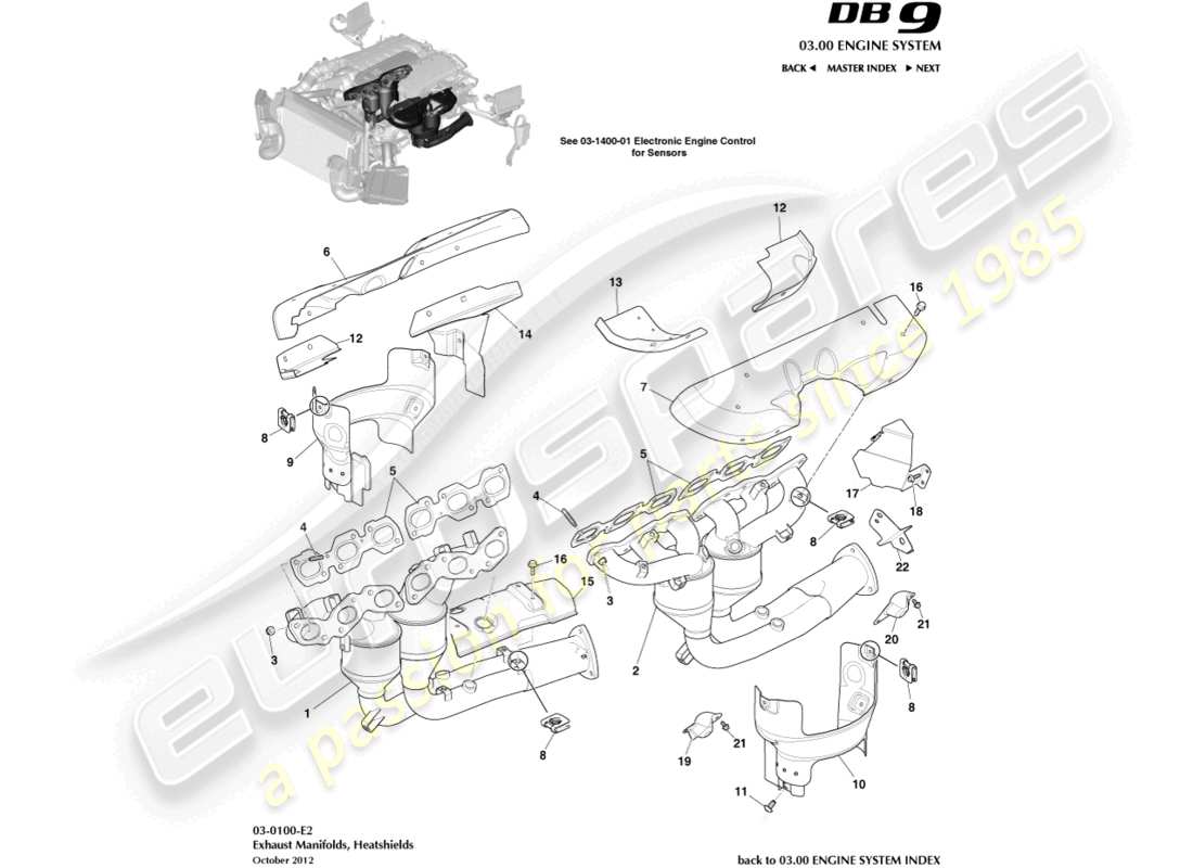 aston martin db9 (2015) exhaust manifolds part diagram