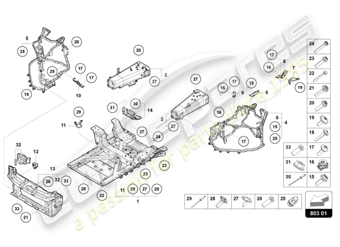 lamborghini revuelto coupe (2024) front frame parts diagram