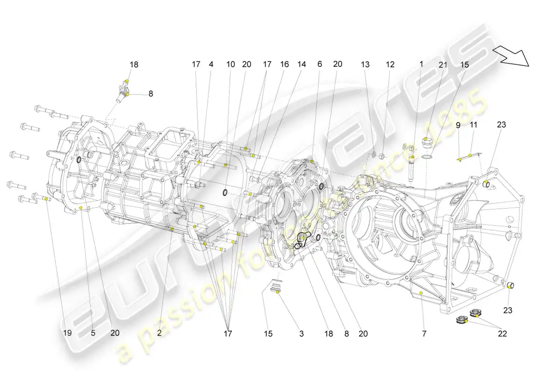 lamborghini gallardo spyder (2007) gear housing parts diagram