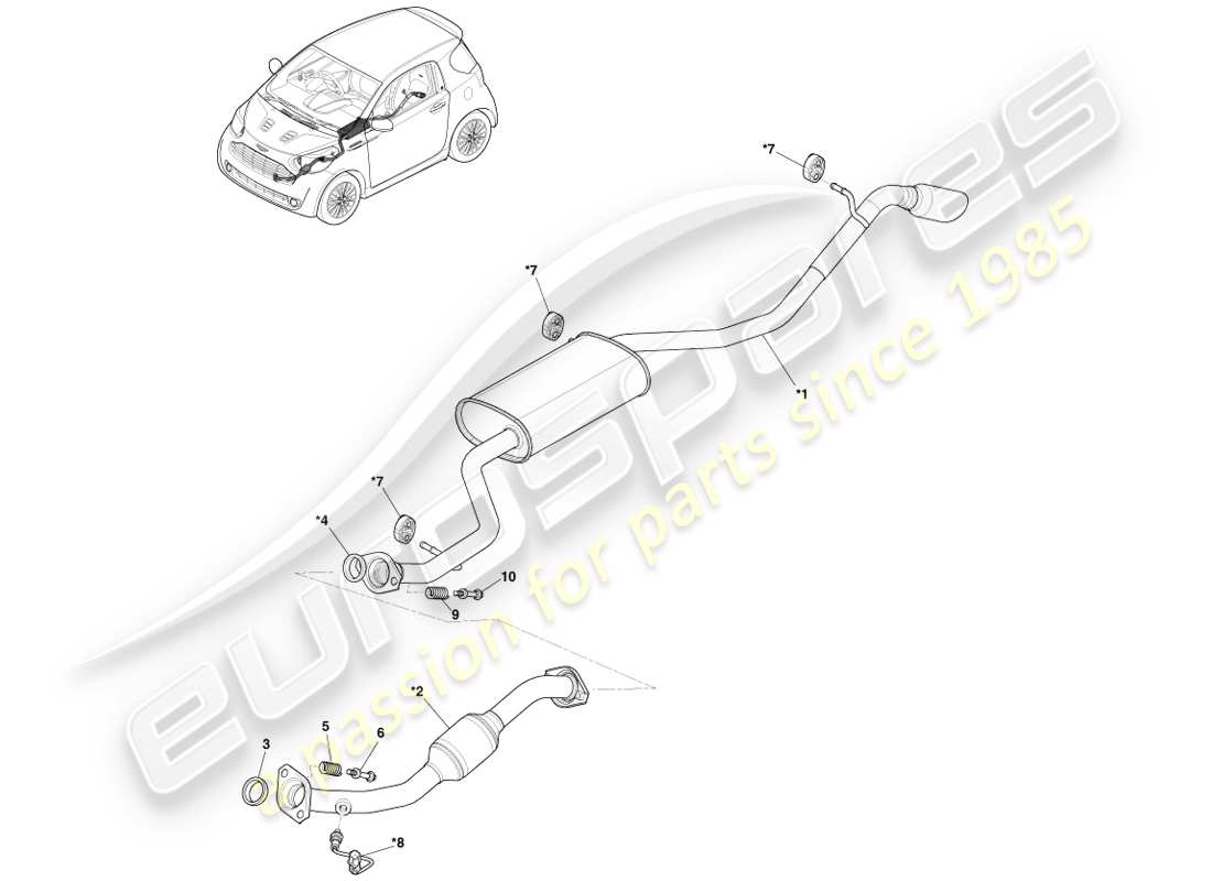 aston martin cygnet (2012) exhaust system part diagram