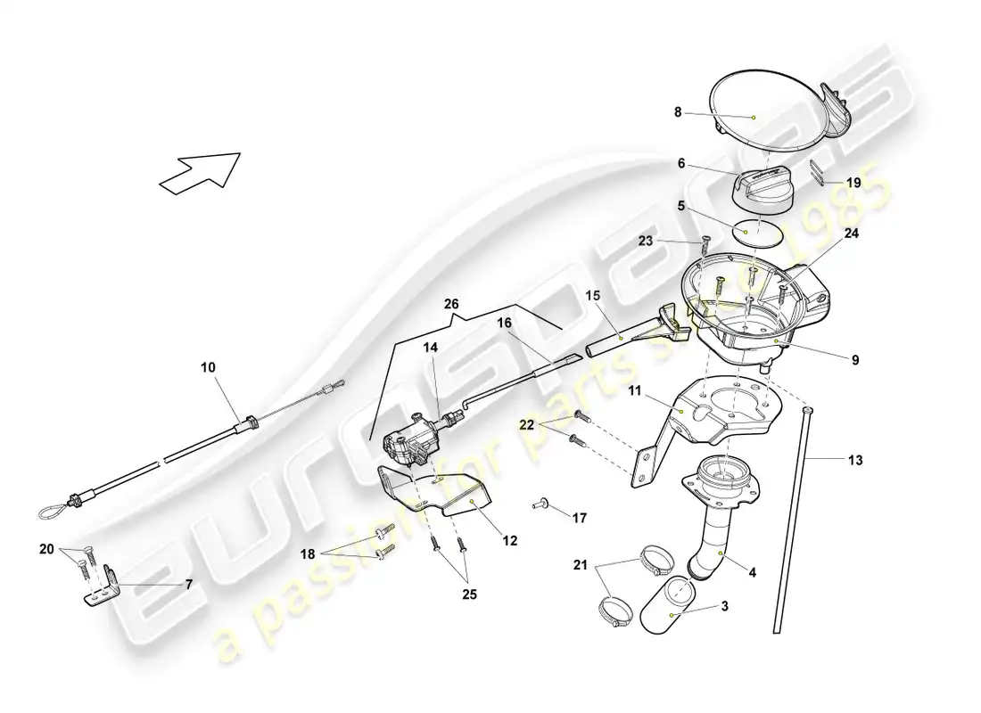 lamborghini lp560-4 coupe fl ii (2014) fuel filler flap parts diagram