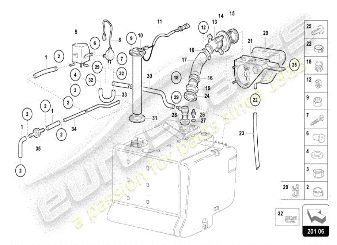 lamborghini diablo vt (1998) fuel tank parts diagram