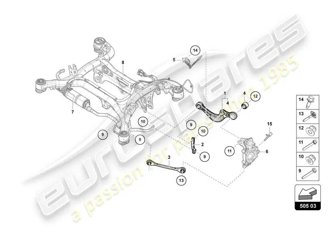 lamborghini urus (2022) suspension rear parts diagram