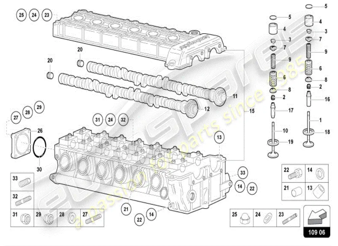 lamborghini diablo vt (1998) left head camshaft parts diagram