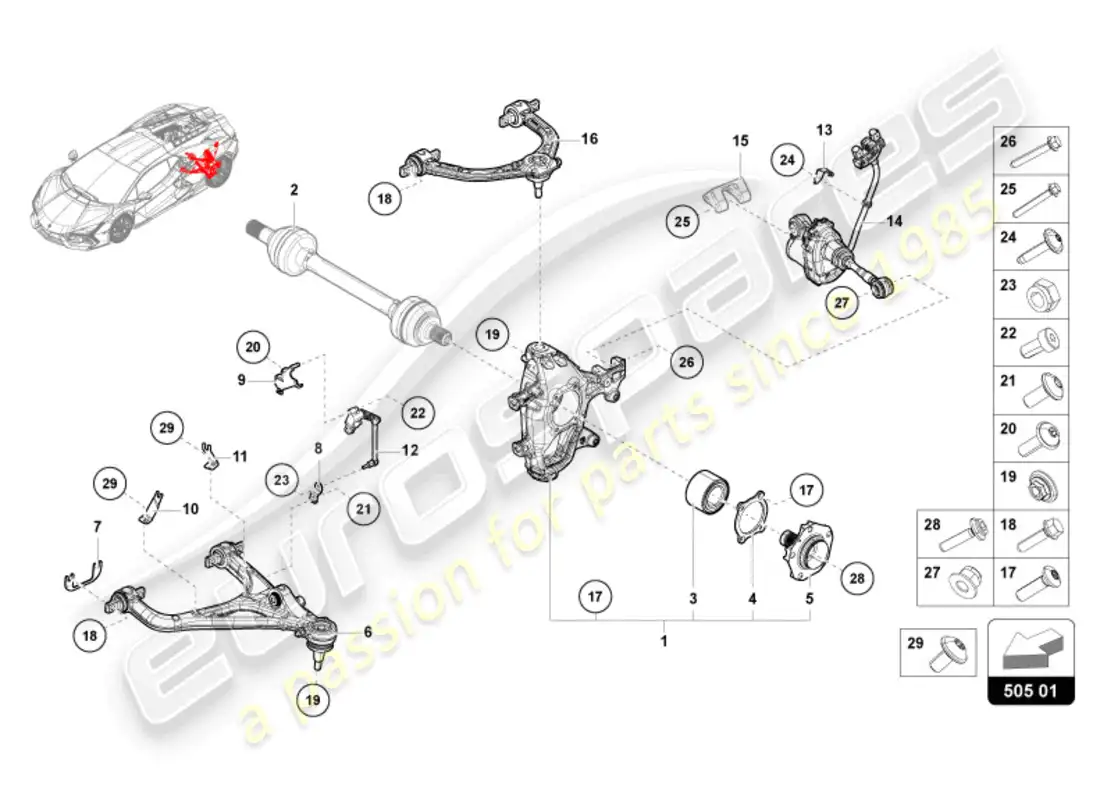 lamborghini revuelto coupe (2024) rear axle parts diagram