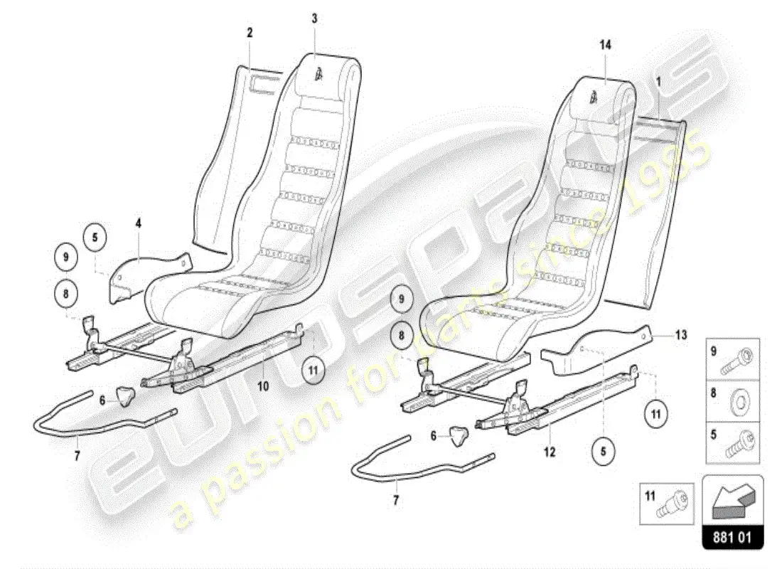 lamborghini diablo vt (1997) seat parts diagram