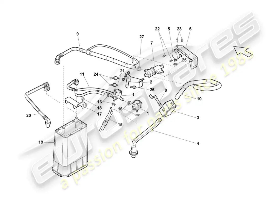 lamborghini gallardo spyder (2008) activated carbon filter system parts diagram