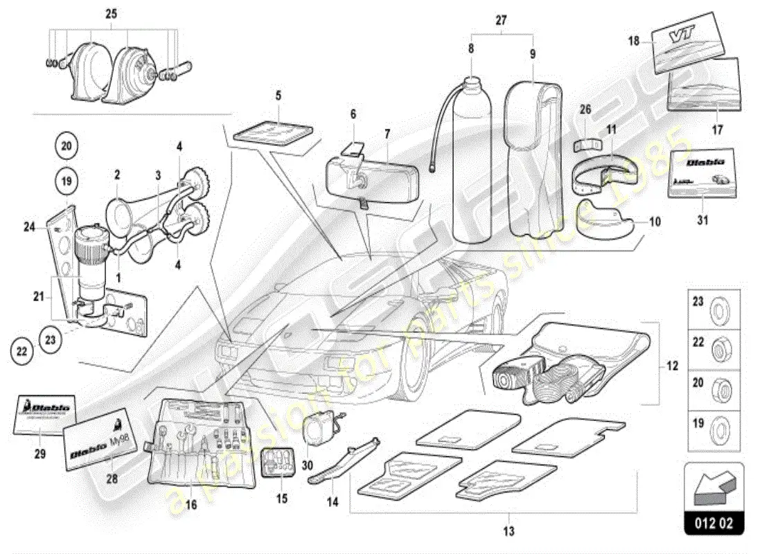lamborghini diablo vt (1997) vehicle tools parts diagram