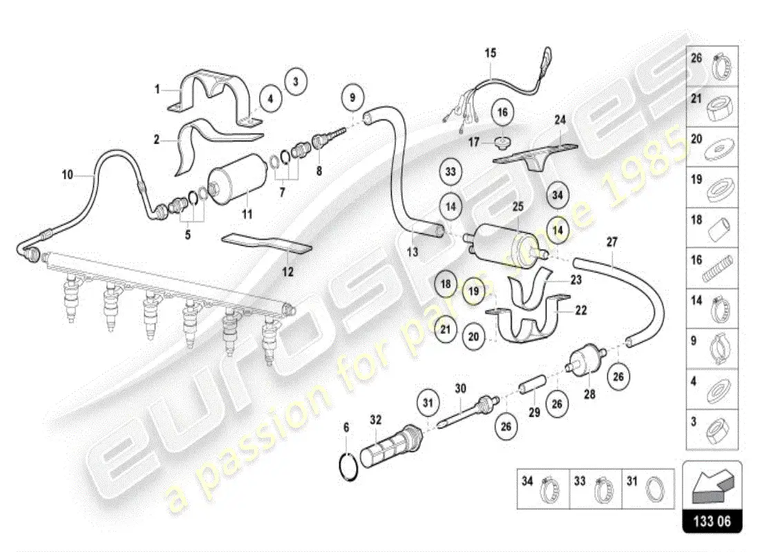 lamborghini diablo vt (1997) fuel supply system parts diagram