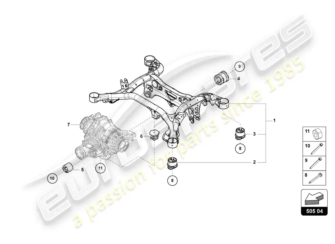 lamborghini urus (2022) suspension sub-frame rear parts diagram