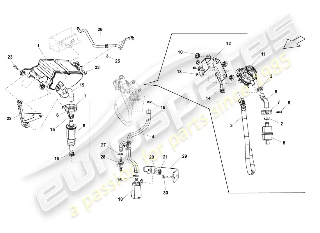 lamborghini lp550-2 spyder (2011) activated carbon filter system parts diagram
