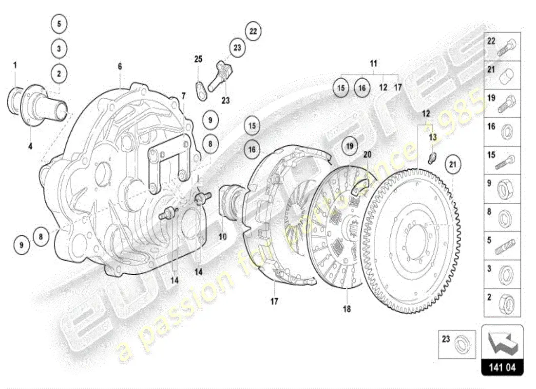 lamborghini diablo vt (1997) flywheel with clutch parts diagram