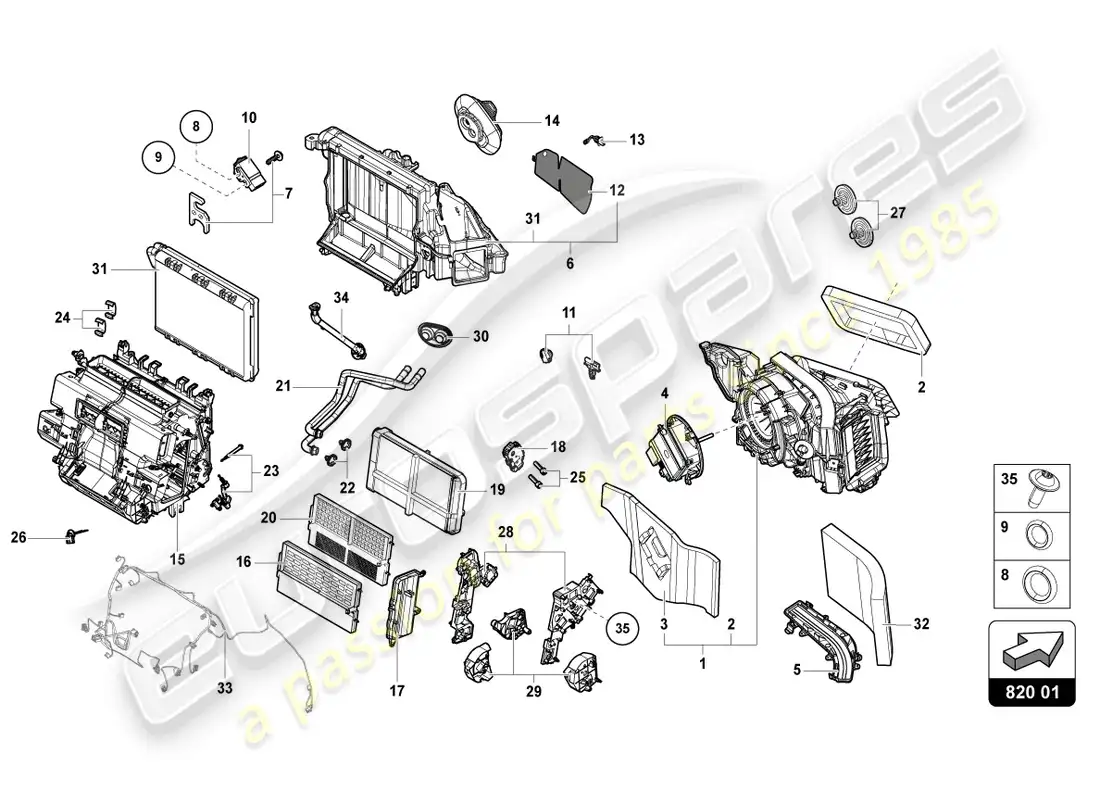 lamborghini urus s (2023) air-conditioning system with electronic regulation parts diagram