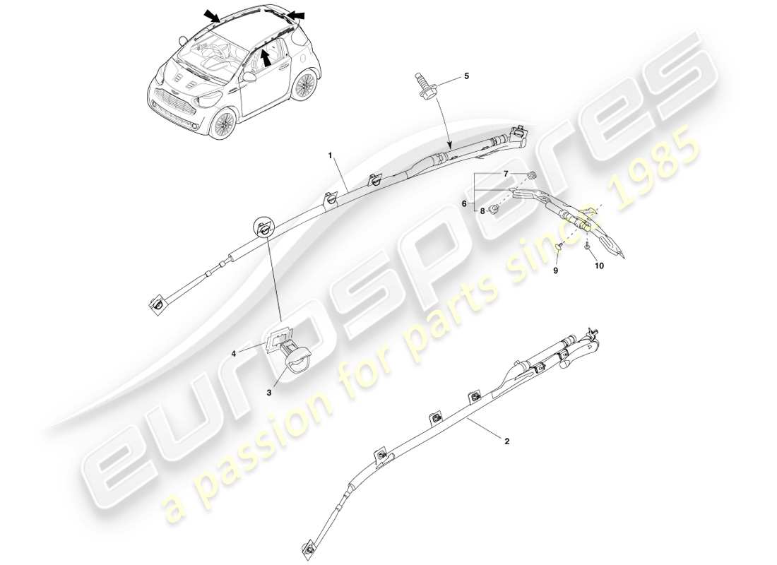 aston martin cygnet (2012) curtain air bag system part diagram
