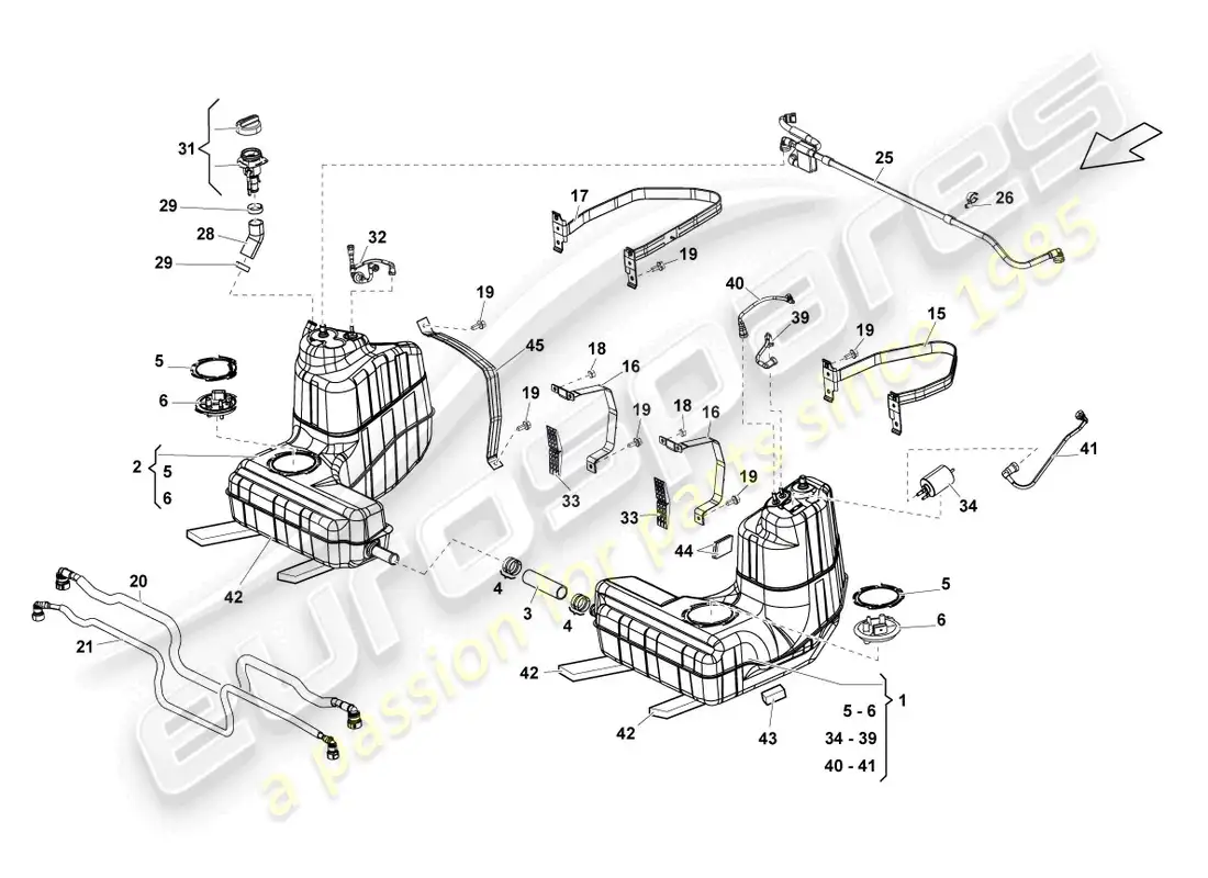 lamborghini lp560-4 coupe fl ii (2014) fuel tank with attachments parts diagram
