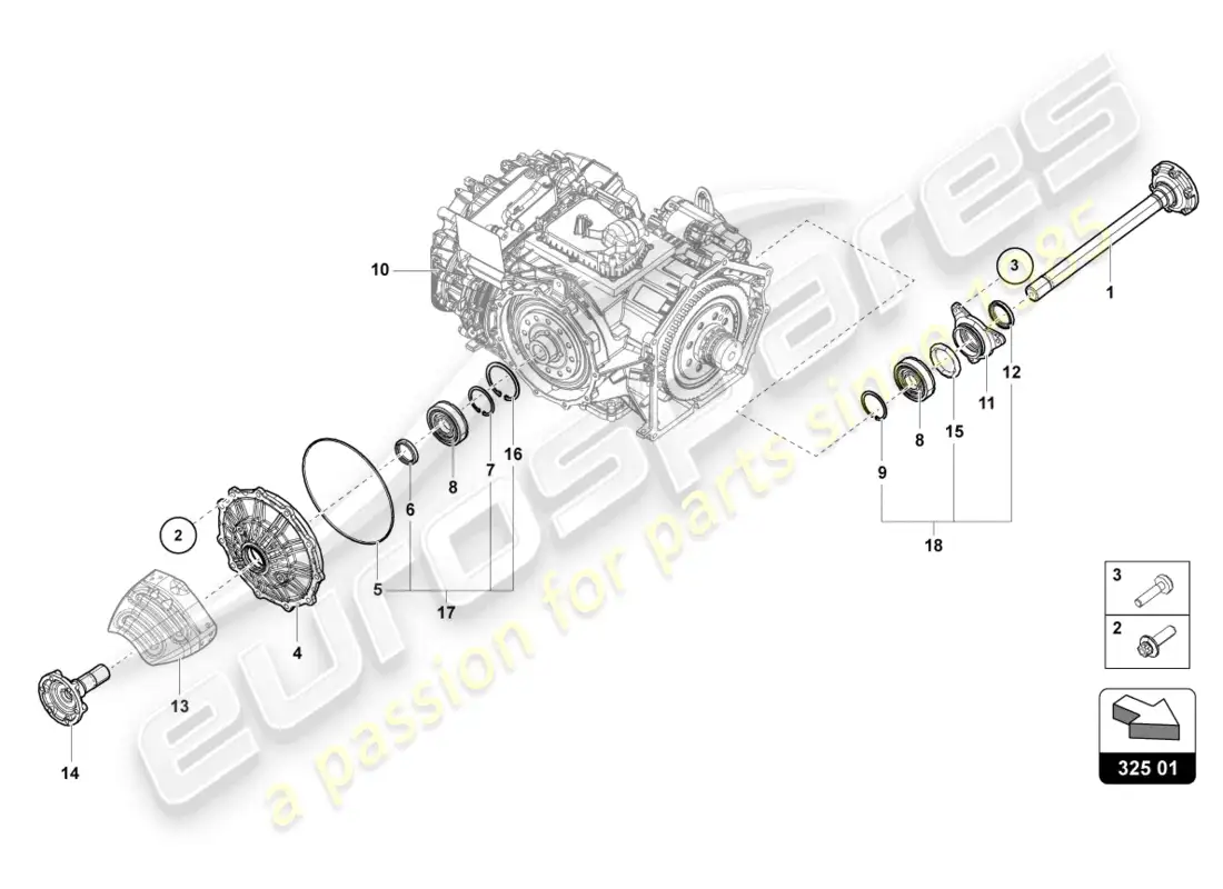 lamborghini tecnica (2024) flanged shaft with bearing parts diagram