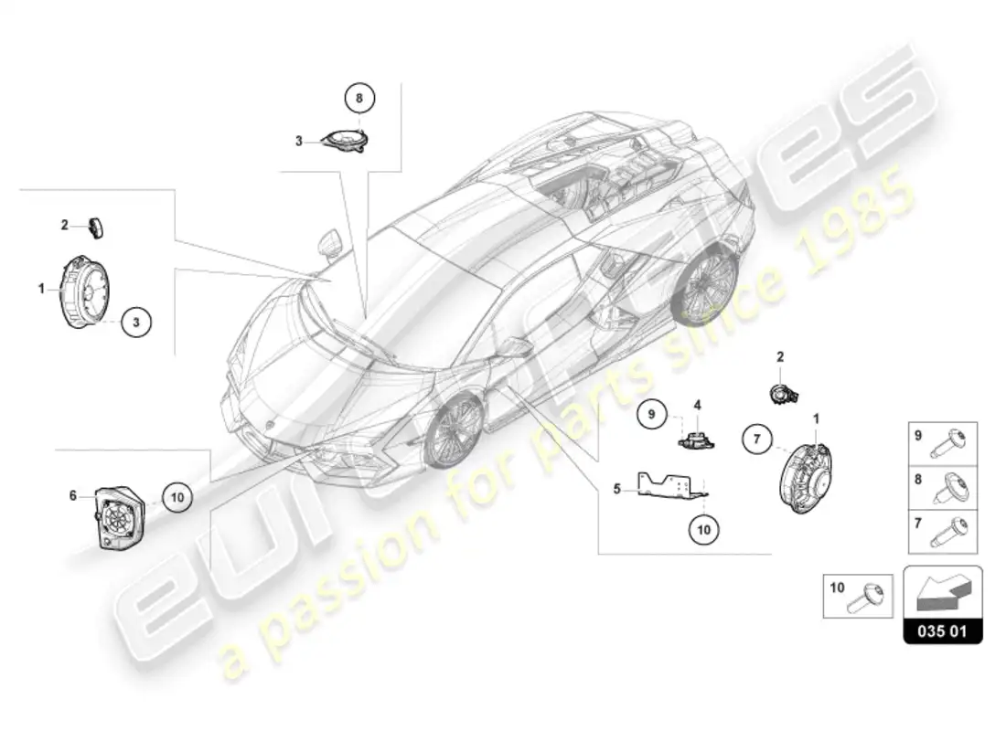 lamborghini revuelto coupe (2024) loudspeaker parts diagram