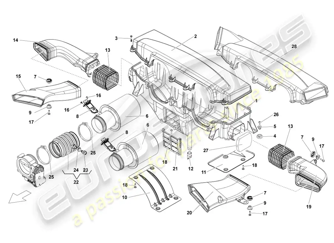 lamborghini lp570-4 sl (2012) air filter with connecting parts parts diagram