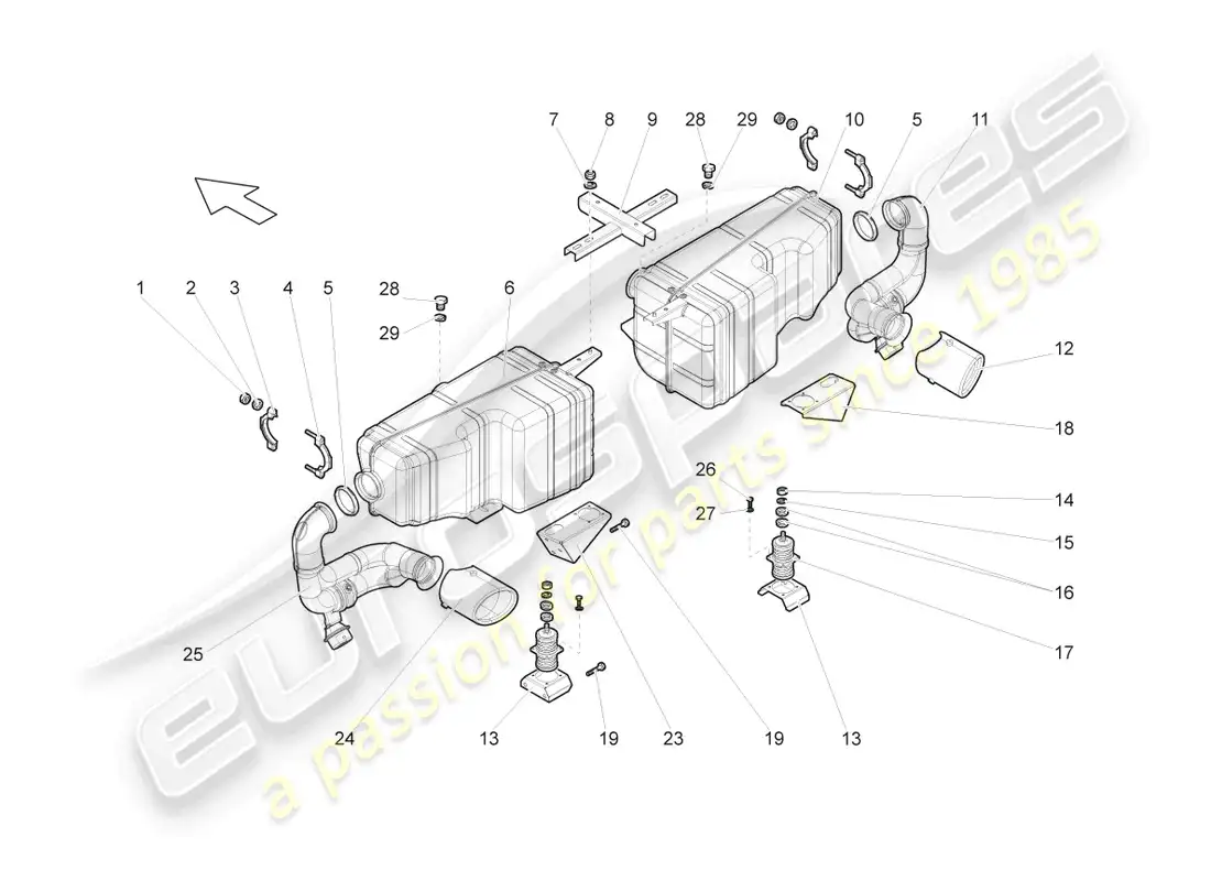 lamborghini gallardo coupe (2005) rear silencer parts diagram