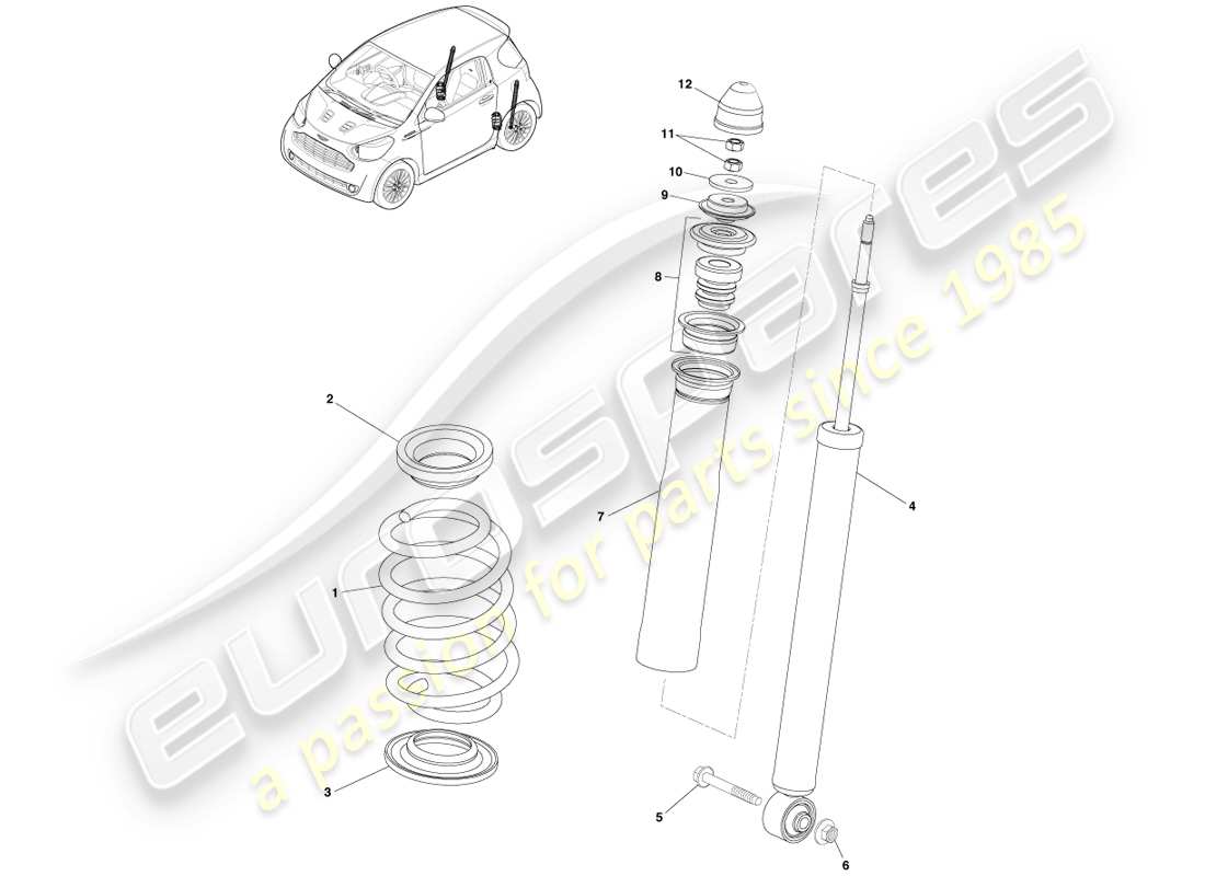 aston martin cygnet (2012) rear suspension spring and damper part diagram
