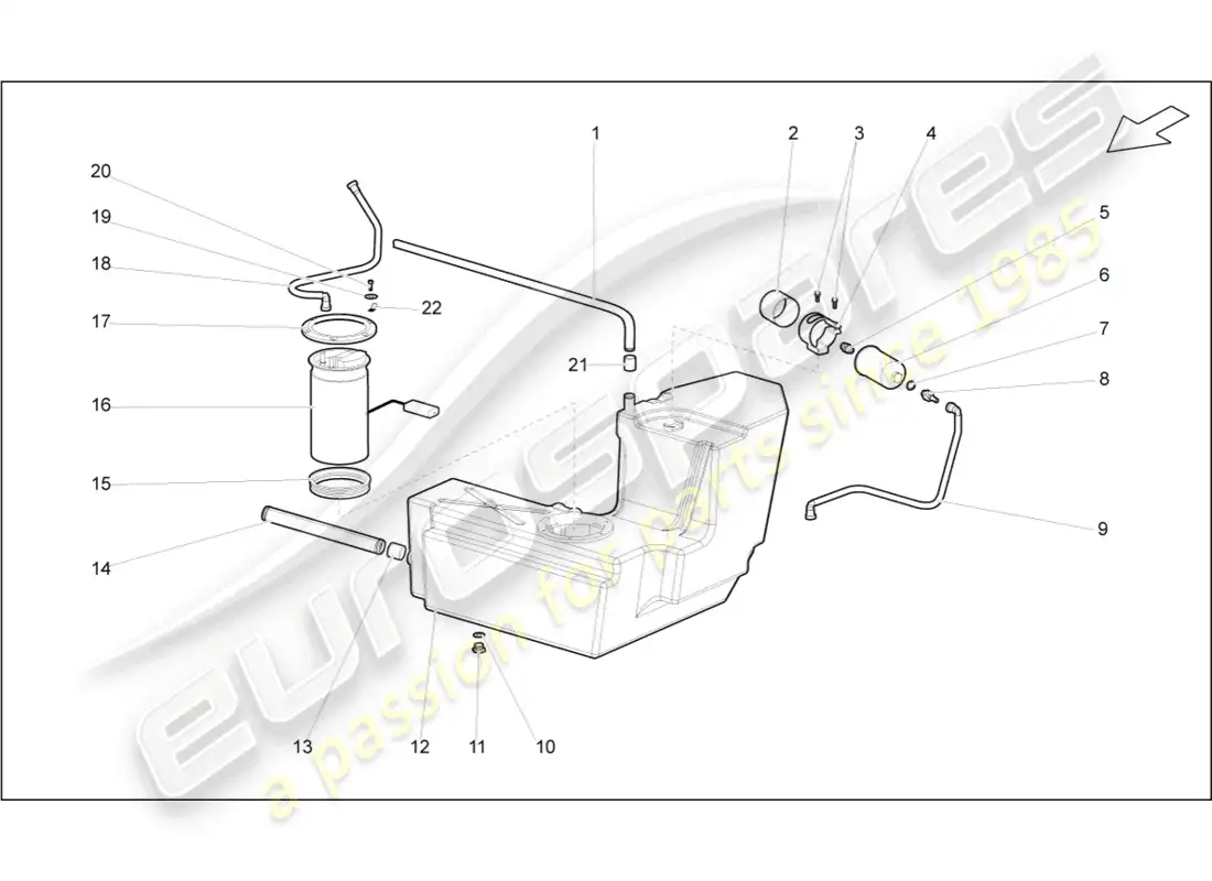 lamborghini gallardo coupe (2008) fuel tank with attachments left parts diagram