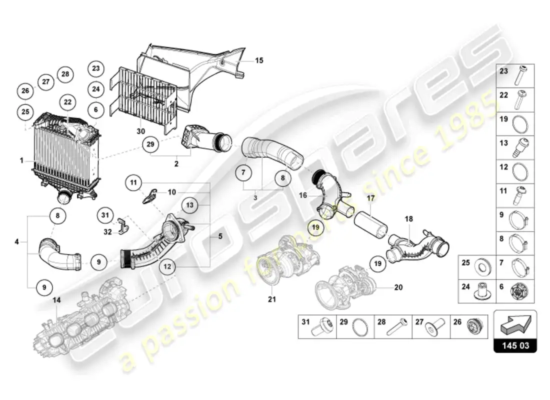 lamborghini urus (2021) charge air cooler left parts diagram