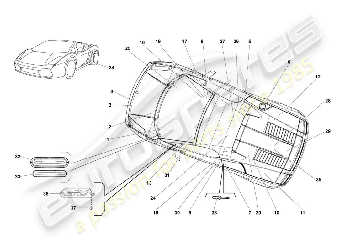 lamborghini gallardo spyder (2007) type plates parts diagram