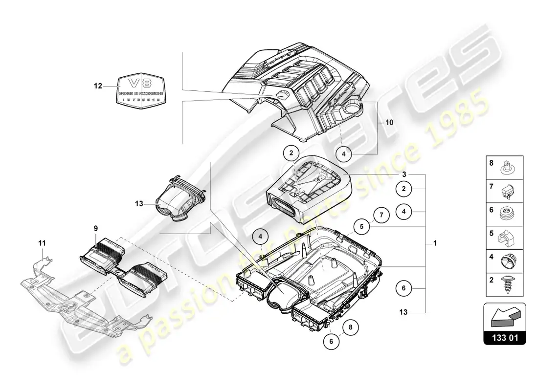 lamborghini urus (2020) air filter with connecting parts parts diagram