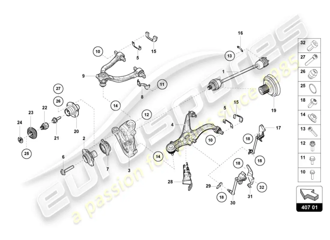lamborghini tecnica (2024) axle shaft front parts diagram