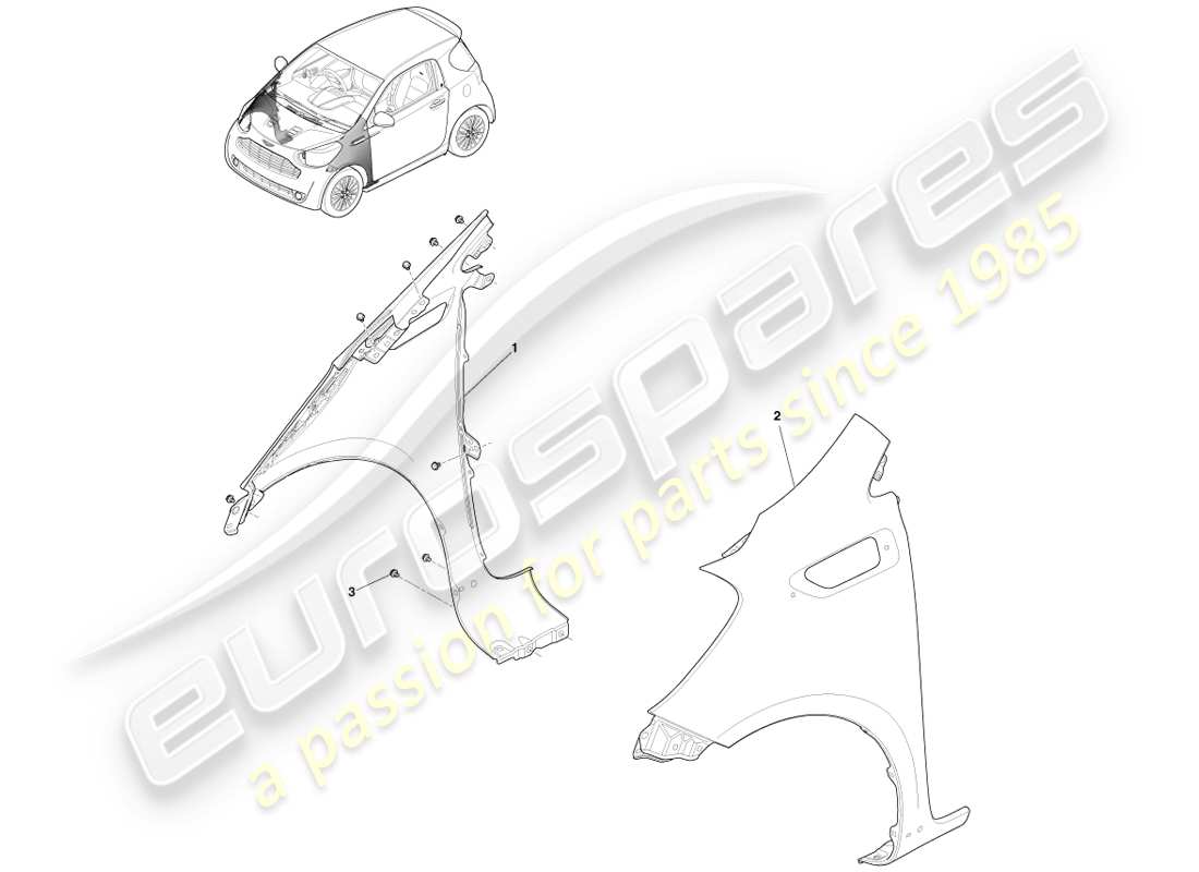 aston martin cygnet (2012) front fenders part diagram
