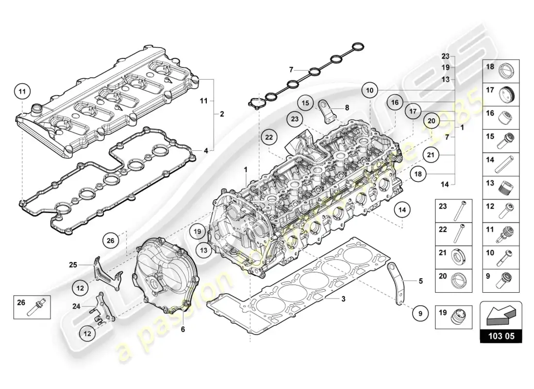lamborghini tecnica (2024) complete cylinder head right parts diagram