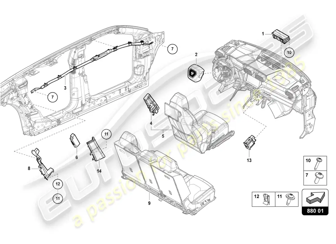 lamborghini urus (2022) airbag parts diagram