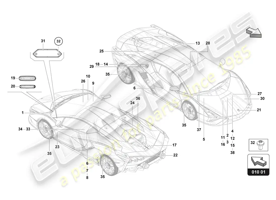 lamborghini sian roadster (2021) type plates parts diagram
