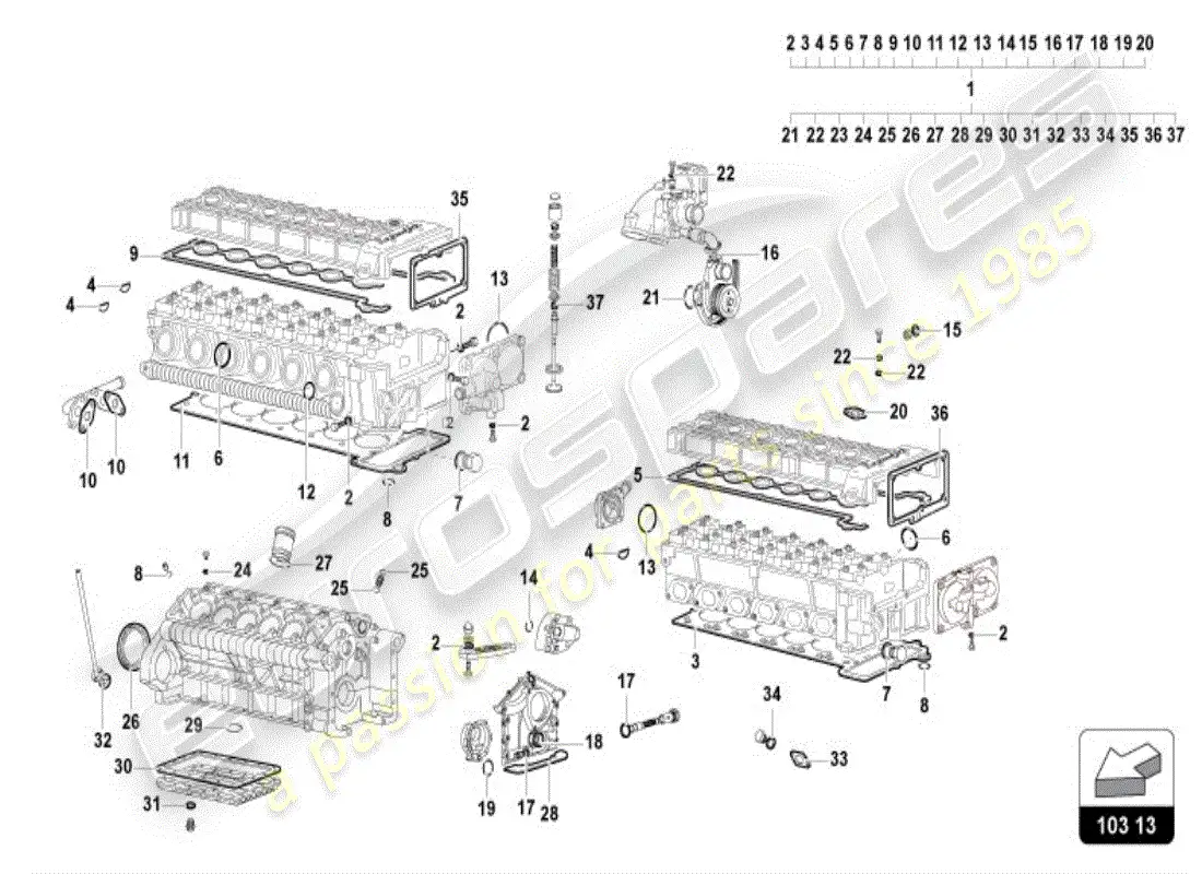 lamborghini diablo vt (1999) engine gasket kit parts diagram