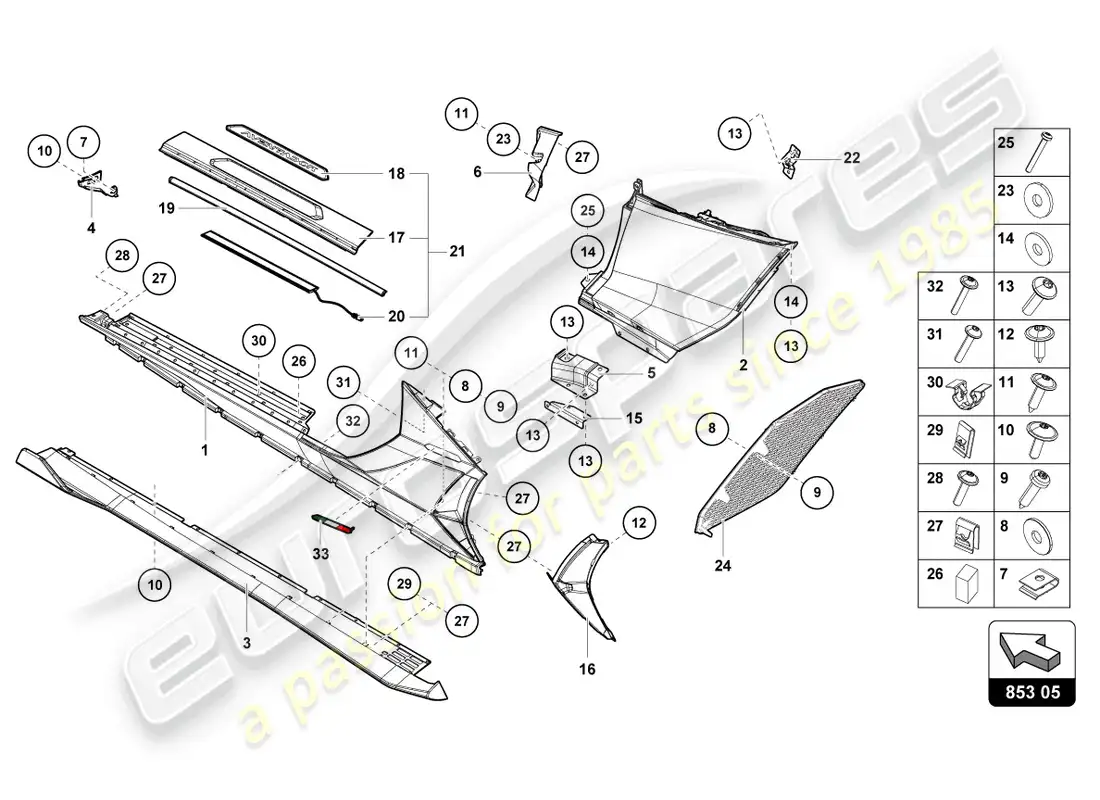 lamborghini ultimae (2022) lower external side member for wheel housing parts diagram