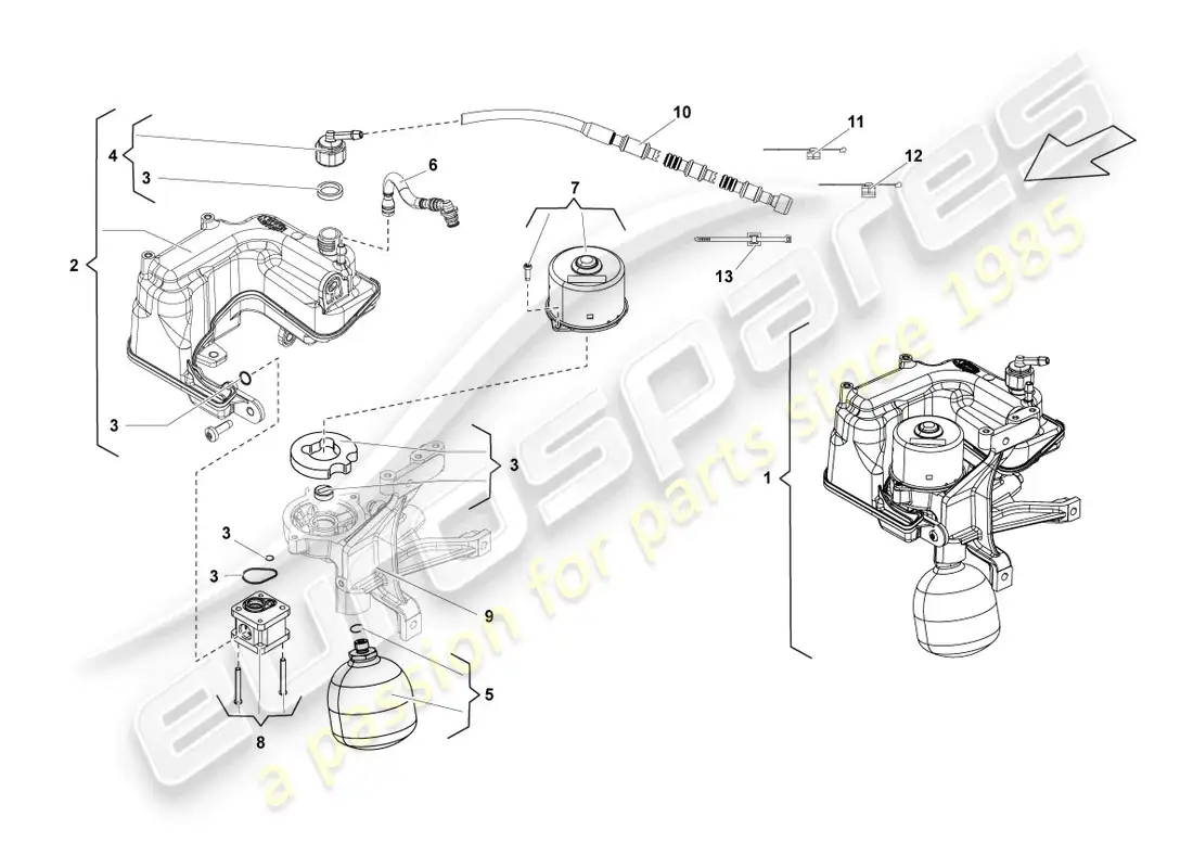 lamborghini lp570-4 sl (2012) hydraulic system and fluid container with connect. pieces parts diagram