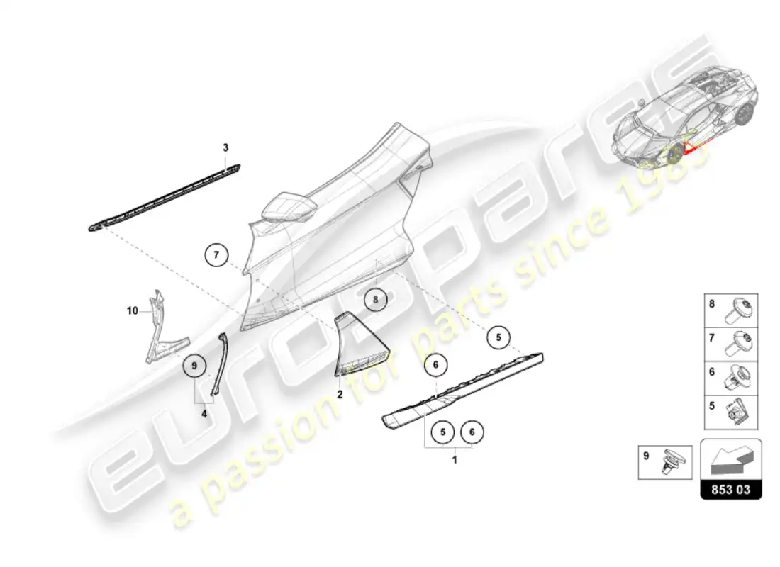 lamborghini revuelto coupe (2024) cover for door parts diagram