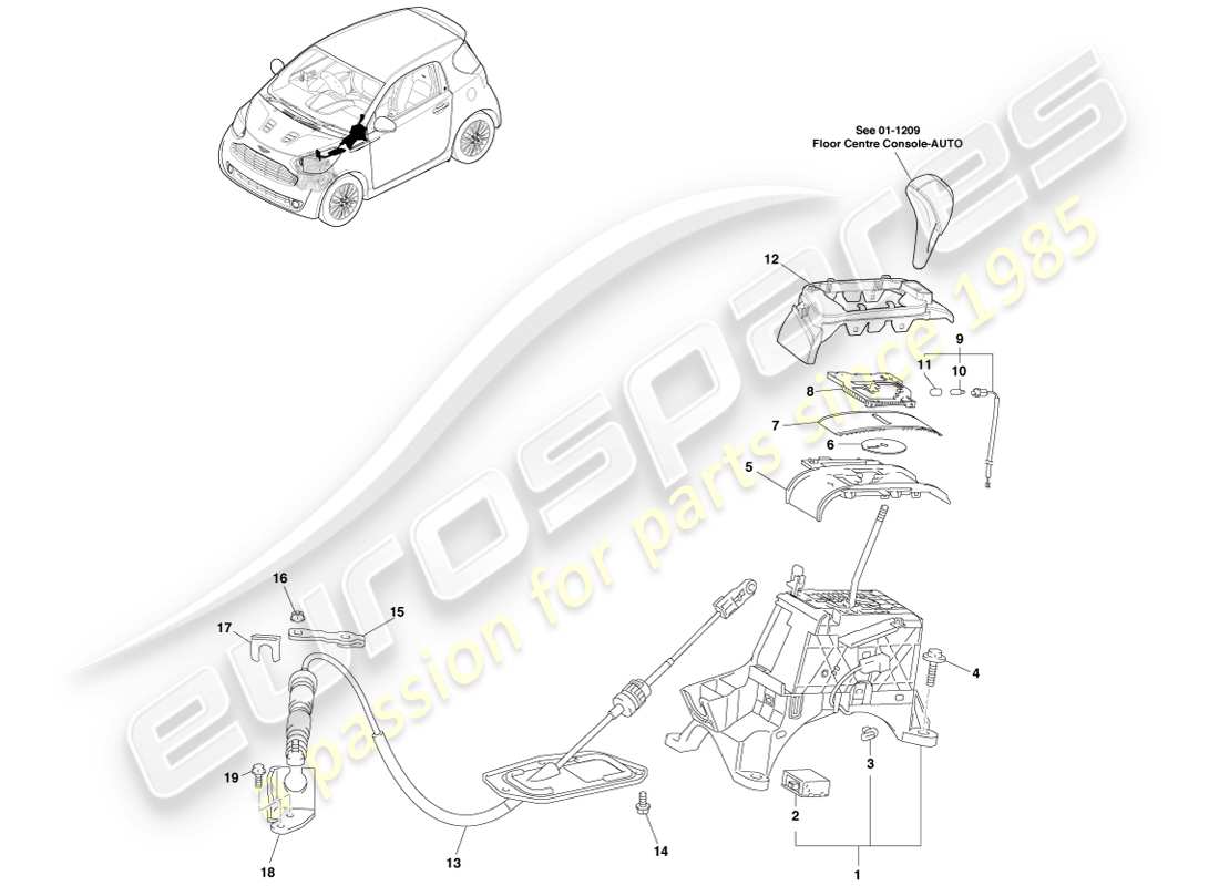 aston martin cygnet (2012) gear select mech, auto part diagram